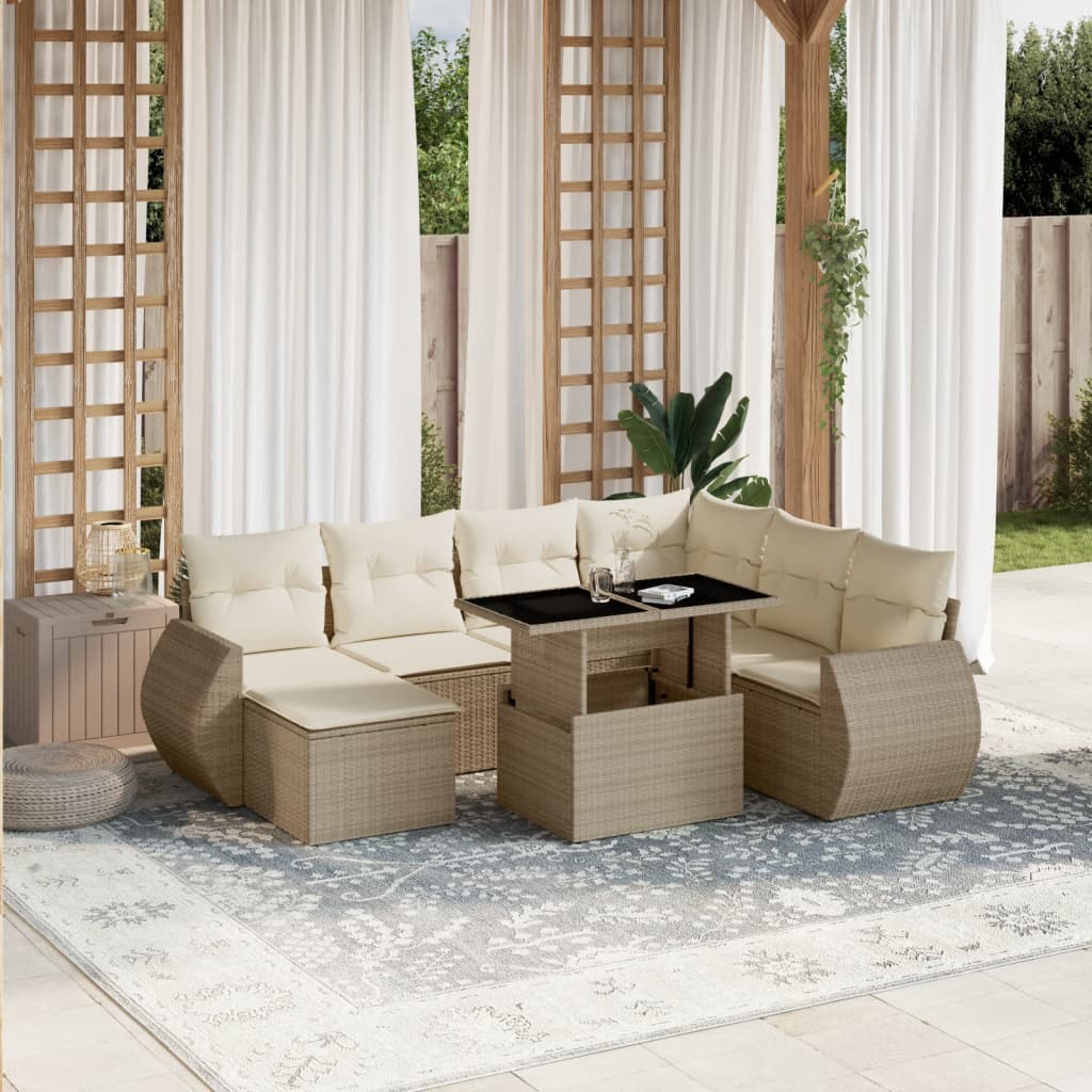 vidaXL 8-tlg. Garten-Sofagarnitur mit Kissen Beige Poly Rattan