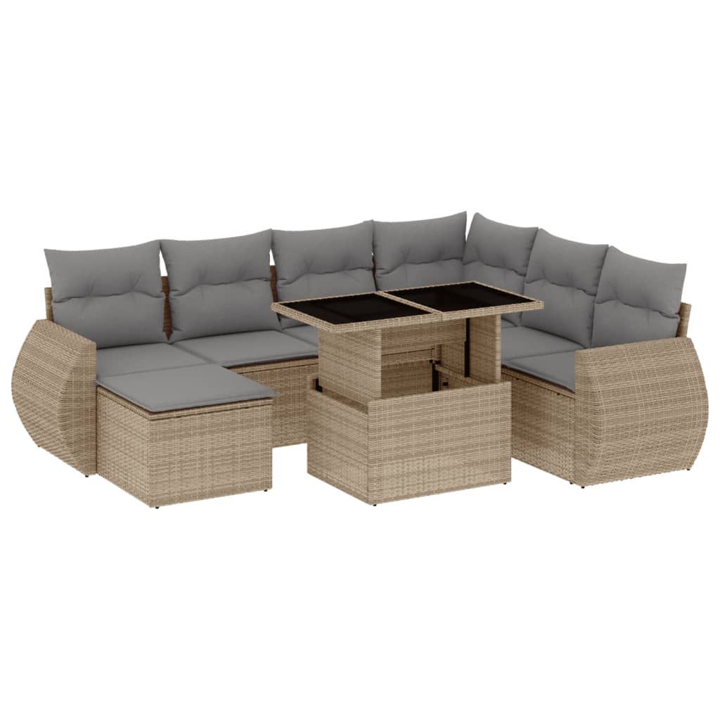 Thumbnail - vidaXL 8-tlg. Garten-Sofagarnitur mit Kissen Beige Poly Rattan