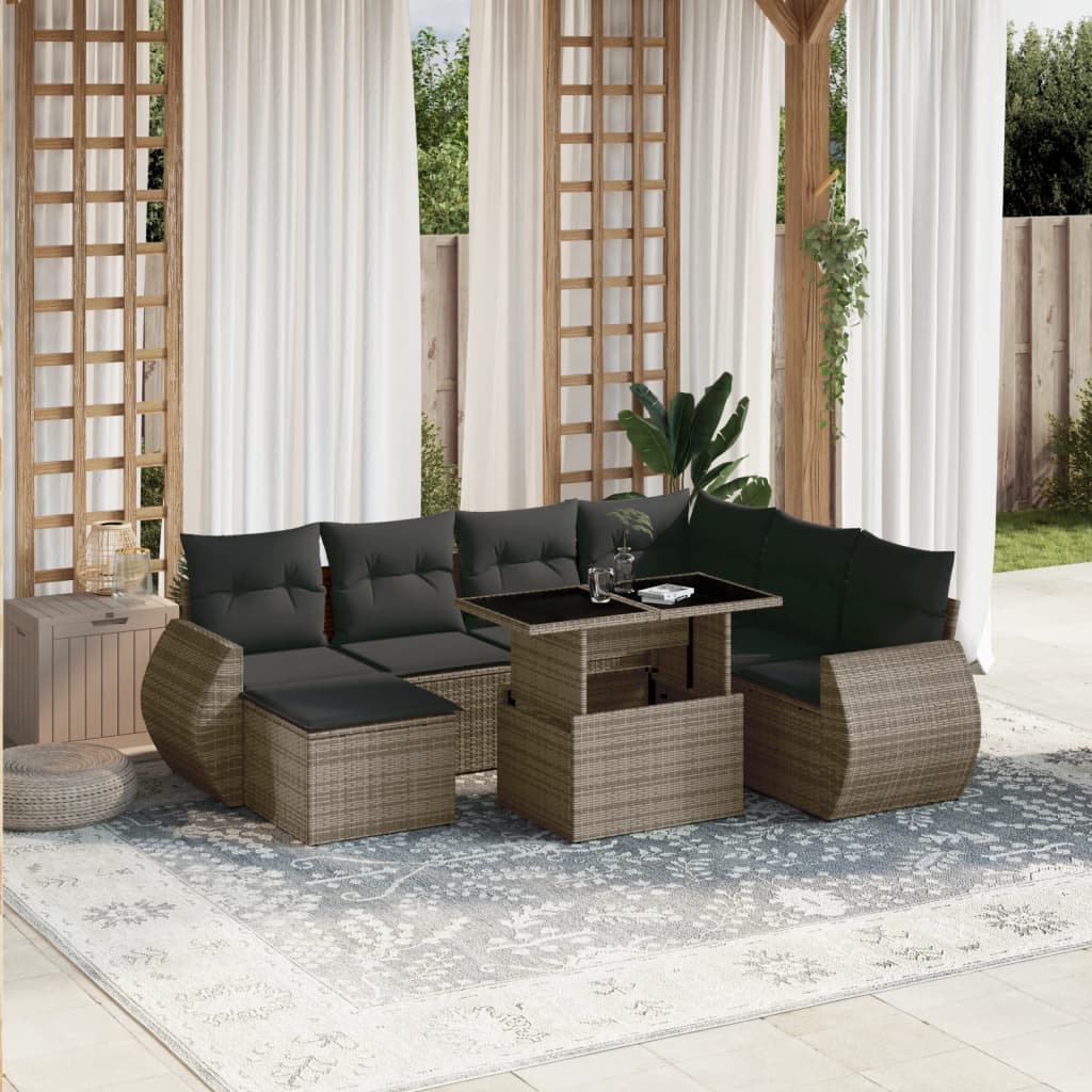 vidaXL 8-tlg. Garten-Sofagarnitur mit Kissen Grau Poly Rattan