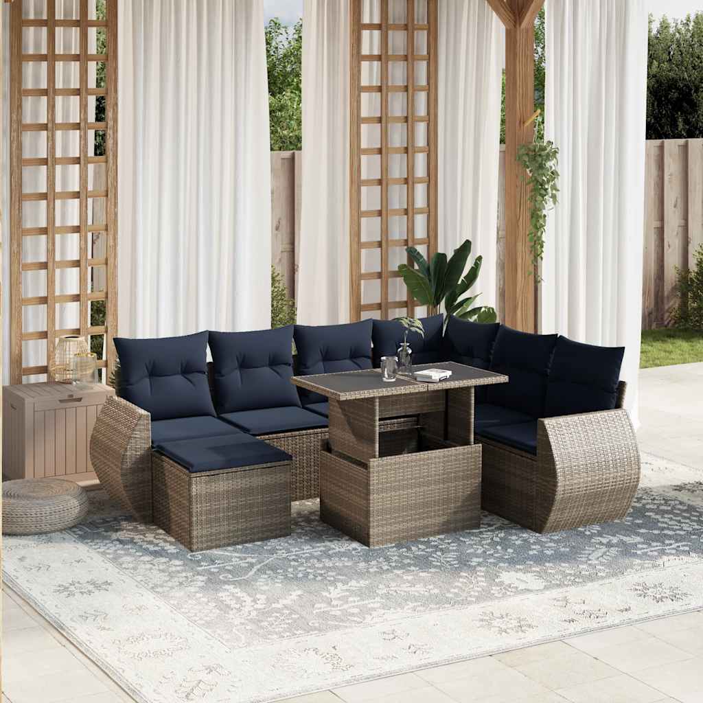 vidaXL 8-teiliges Gartensofa-Set mit Kissen, grau, Polyrattan