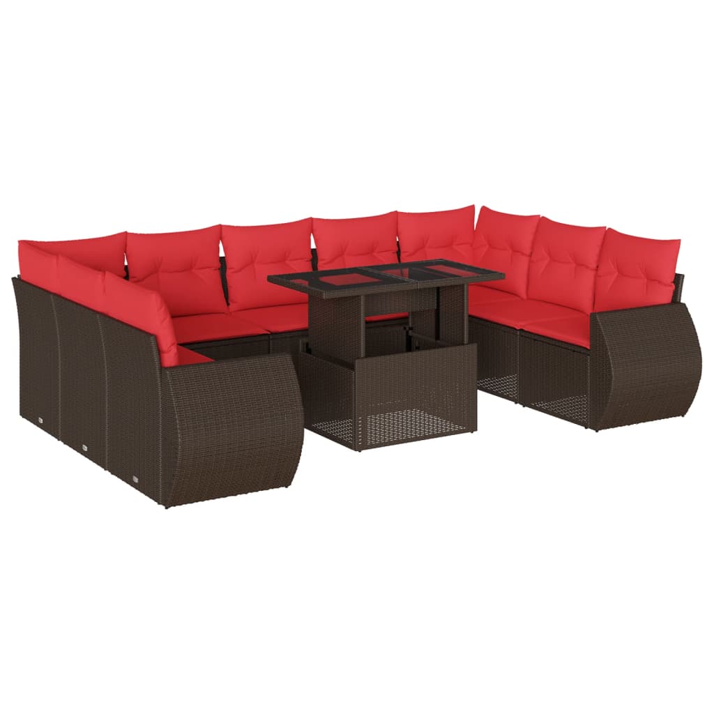 Thumbnail - vidaXL 10-teiliges Gartensofa-Set mit Kissen, braun, Polyrattan