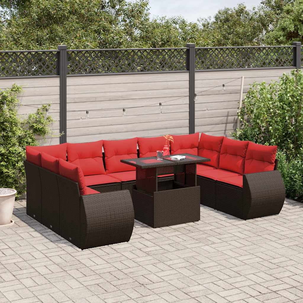 vidaXL 10-teiliges Gartensofa-Set mit Kissen, braun, Polyrattan