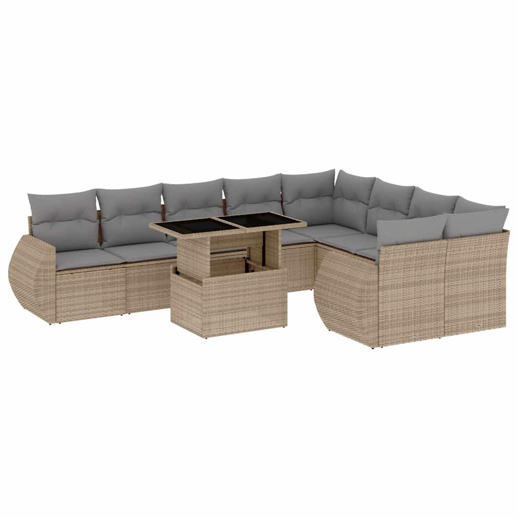 vidaXL Set canapele de grădină cu perne, 10 piese, bej, poliratan