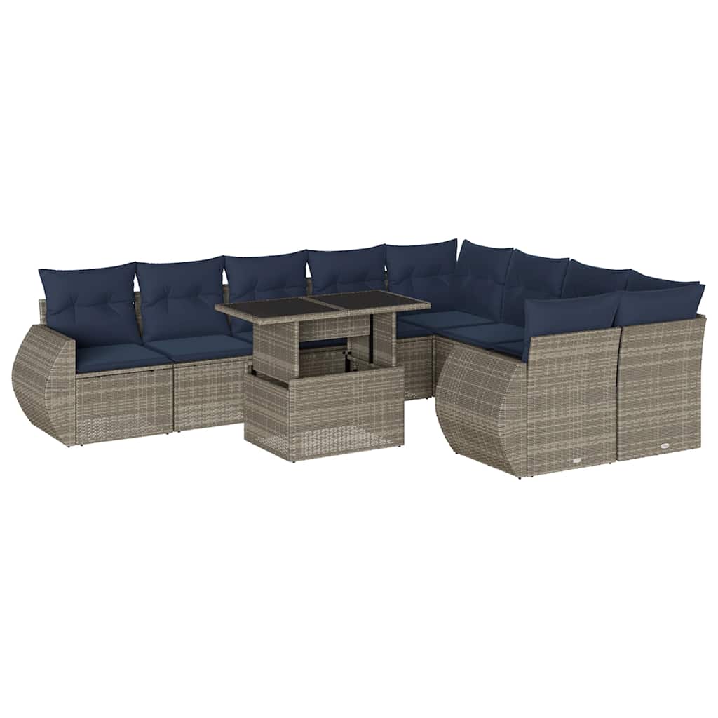 Thumbnail - vidaXL 10-teiliges Gartensofa-Set mit Kissen, grau, Polyrattan