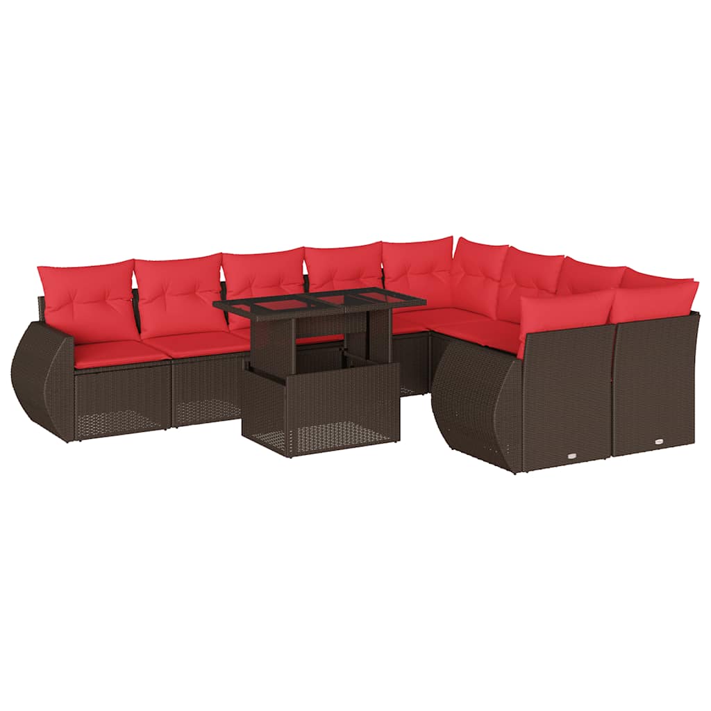 Thumbnail - vidaXL 10-teiliges Gartensofa-Set mit Kissen, braun, Polyrattan