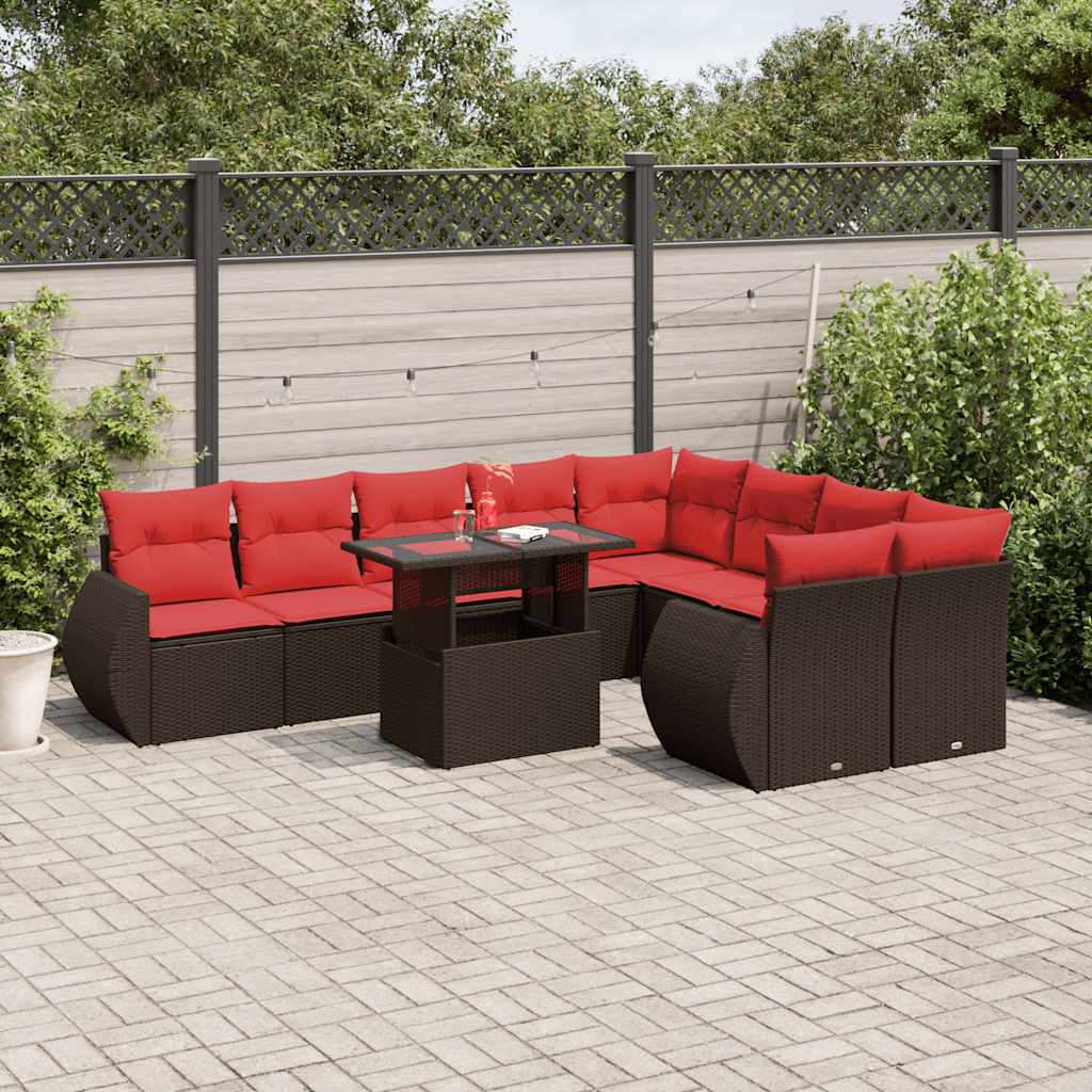 vidaXL 10-teiliges Gartensofa-Set mit Kissen, braun, Polyrattan