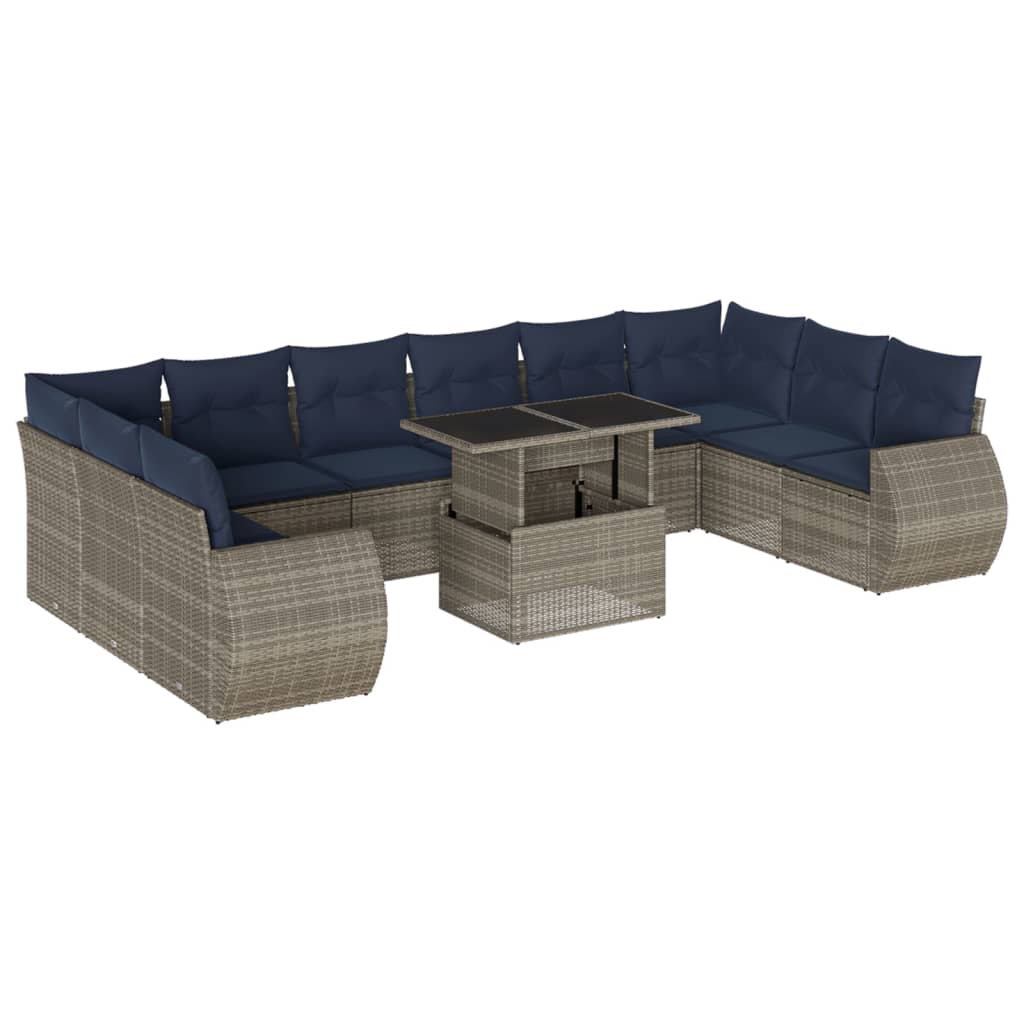Thumbnail - vidaXL 11-teiliges Gartensofa-Set mit Kissen, grau, Polyrattan