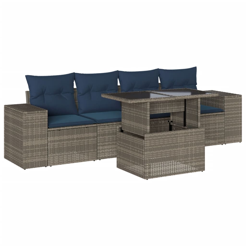 Thumbnail - vidaXL 5-teiliges Gartensofa-Set mit Kissen, grau, Polyrattan