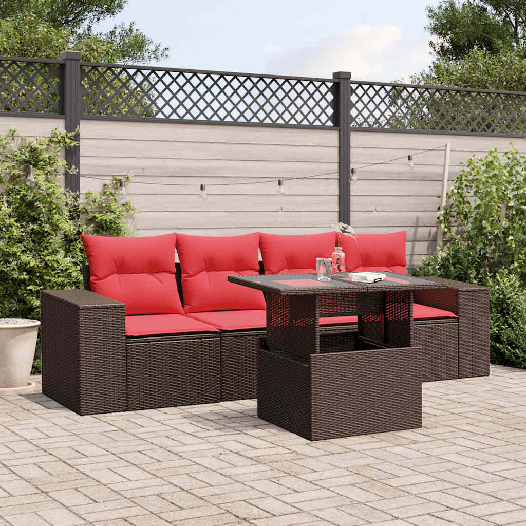vidaXL 5-teiliges Gartensofa-Set mit Kissen, braun, Polyrattan