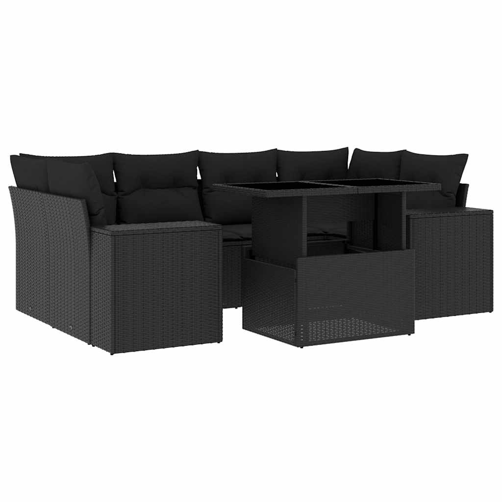 Thumbnail - vidaXL 7-tlg. Garten-Sofagarnitur mit Kissen Schwarz Poly Rattan