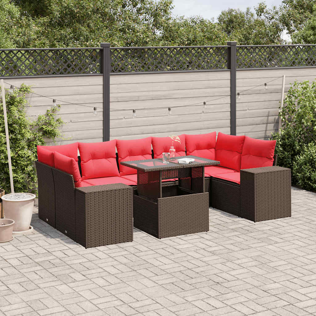 vidaXL 8-teiliges Gartensofa-Set mit Kissen, braun, Polyrattan