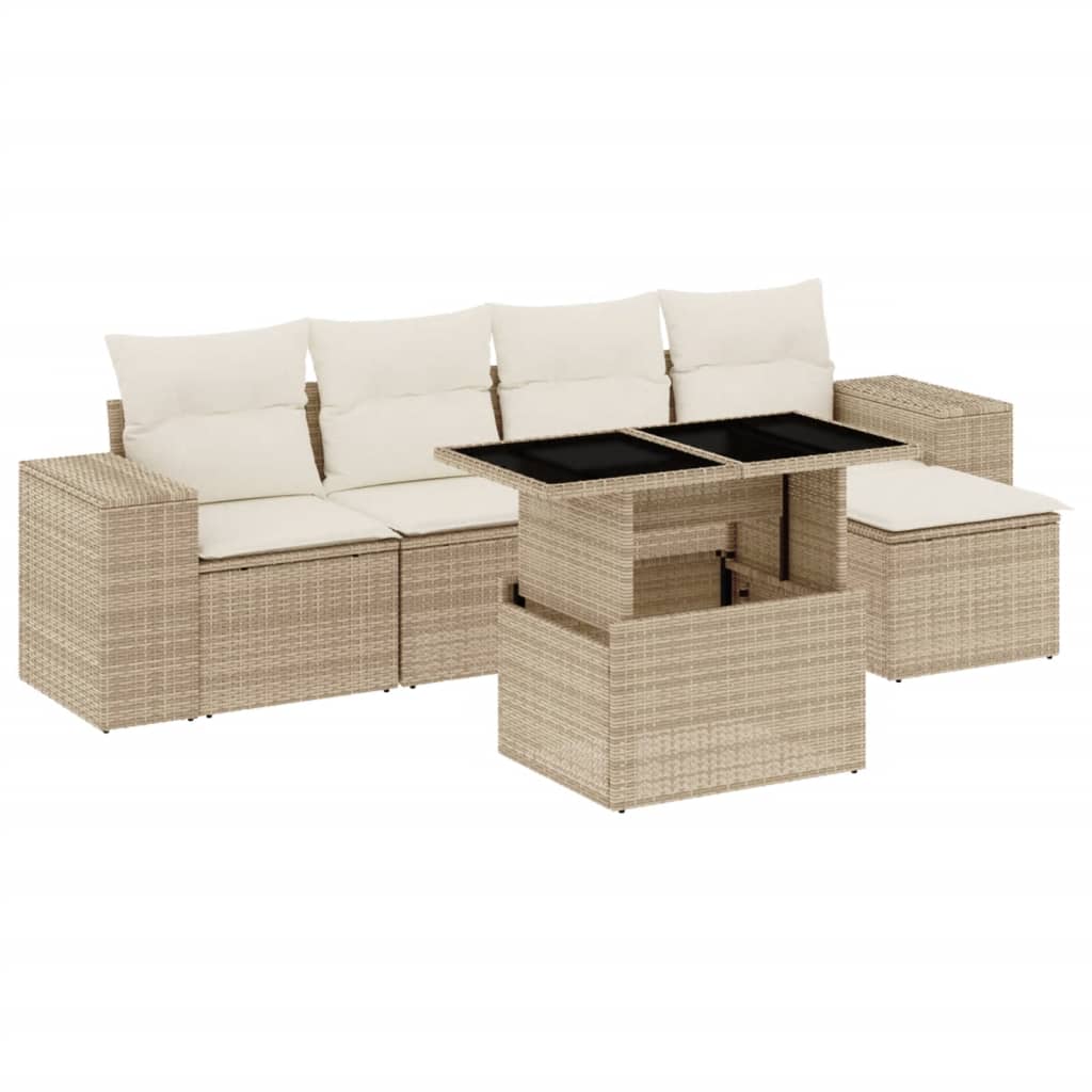 Thumbnail - vidaXL 6-tlg. Garten-Sofagarnitur mit Kissen Beige Poly Rattan
