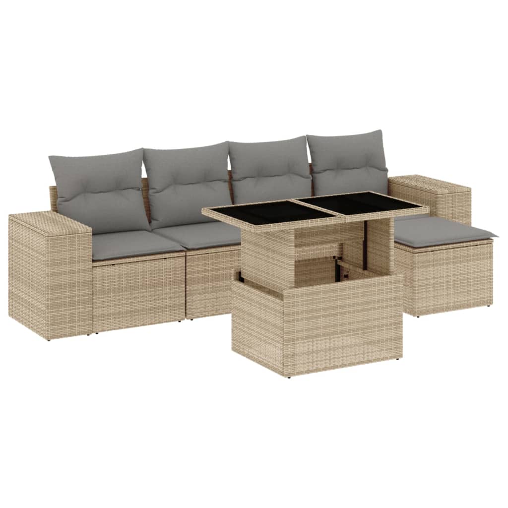 Thumbnail - vidaXL 6-tlg. Garten-Sofagarnitur mit Kissen Beige Poly Rattan