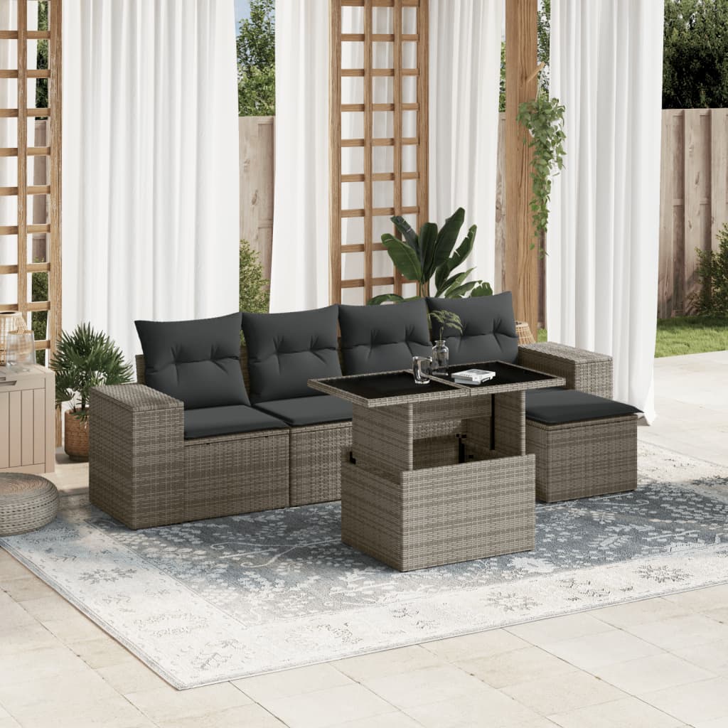 vidaXL 6-tlg. Garten-Sofagarnitur mit Kissen Grau Poly Rattan