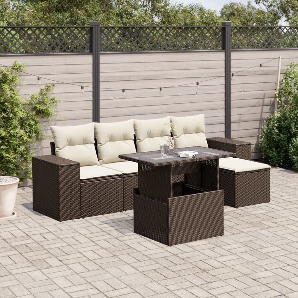 6-tlg. Garten-Sofagarnitur mit Kissen Braun Poly Rattan