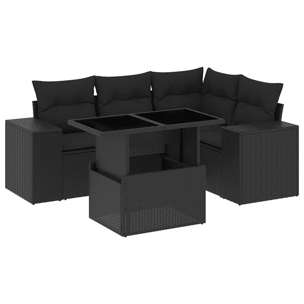 Thumbnail - vidaXL 5-tlg. Garten-Sofagarnitur mit Kissen Schwarz Poly Rattan