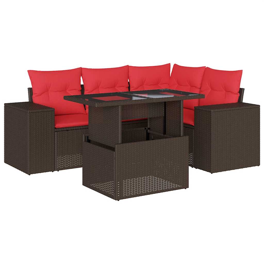 Thumbnail - vidaXL 5-teiliges Gartensofa-Set mit Kissen, braun, Polyrattan