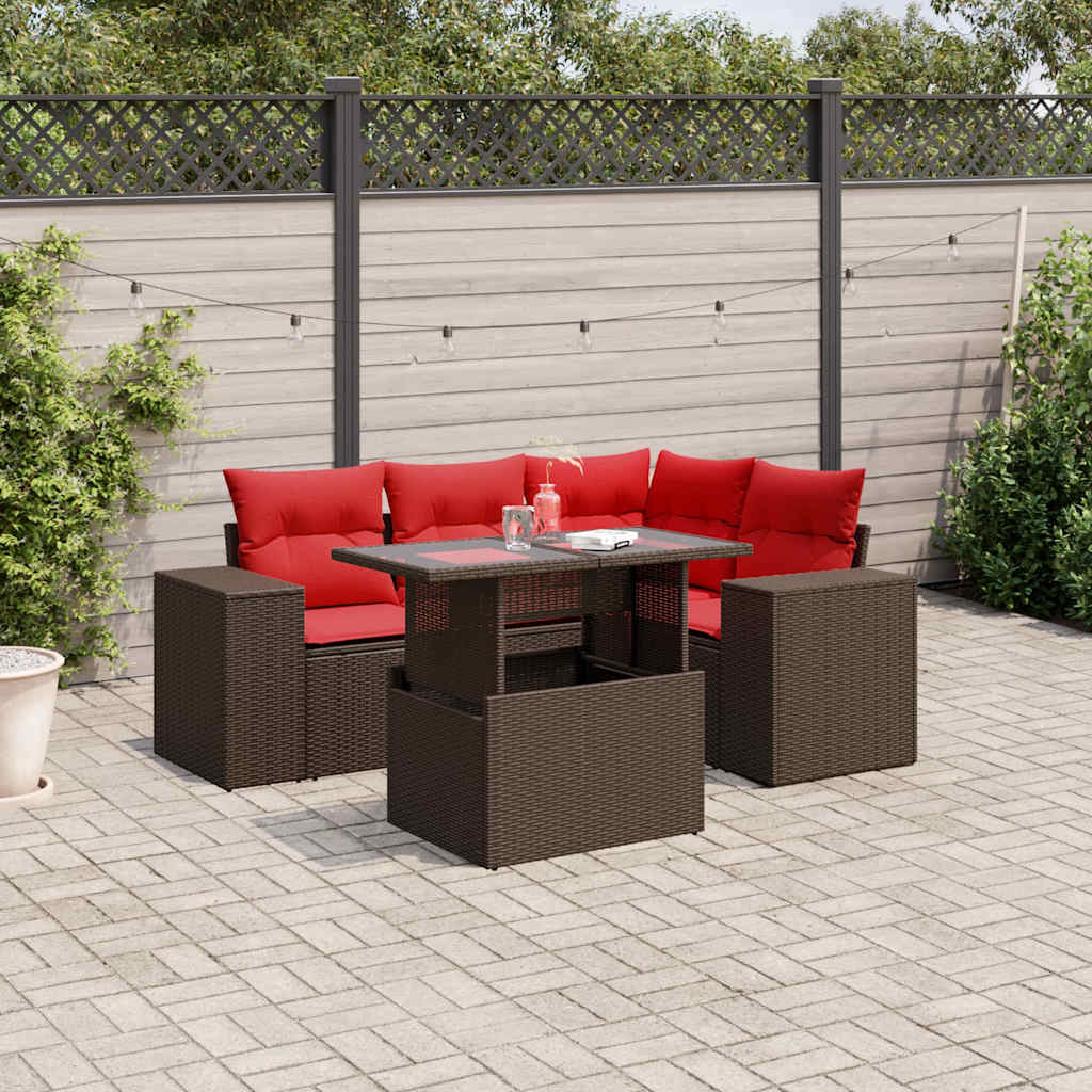 vidaXL 5-teiliges Gartensofa-Set mit Kissen, braun, Polyrattan