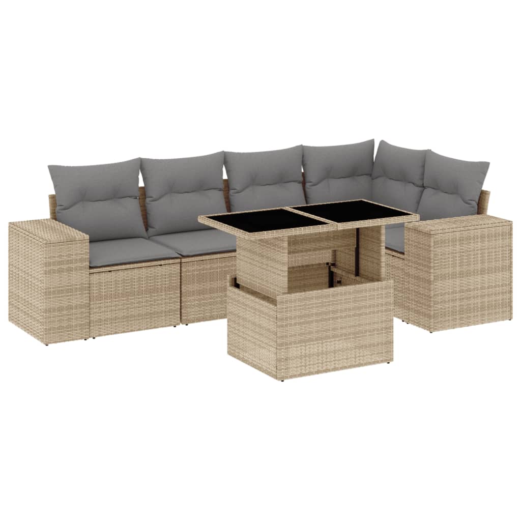 Thumbnail - vidaXL 6-tlg. Garten-Sofagarnitur mit Kissen Beige Poly Rattan