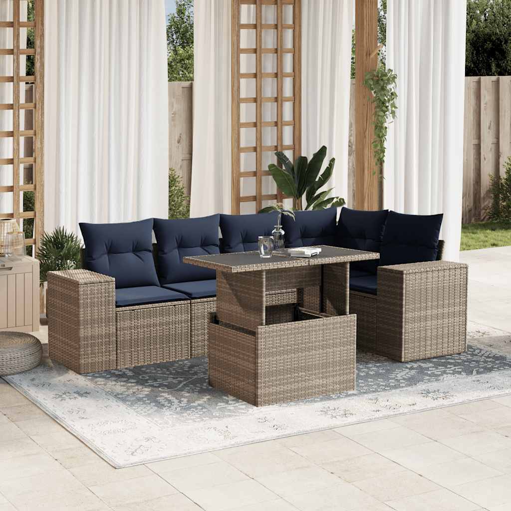 6 Piece Patio Sofa Set with Cushions Gray Poly Rattan