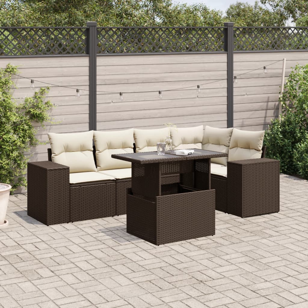 6-tlg. Garten-Sofagarnitur mit Kissen Braun Poly Rattan