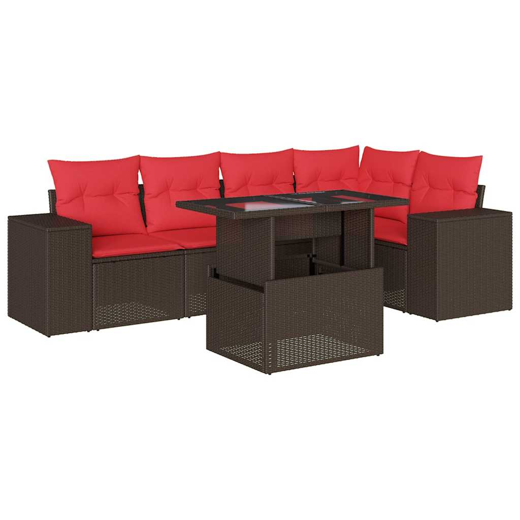 Thumbnail - vidaXL 6-teiliges Gartensofa-Set mit Kissen, braun, Polyrattan