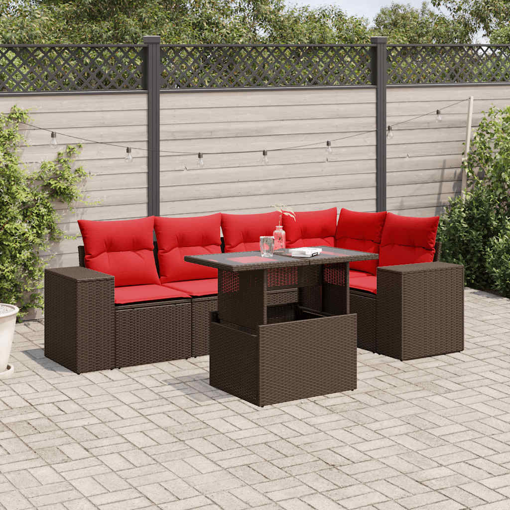 vidaXL 6-teiliges Gartensofa-Set mit Kissen, braun, Polyrattan