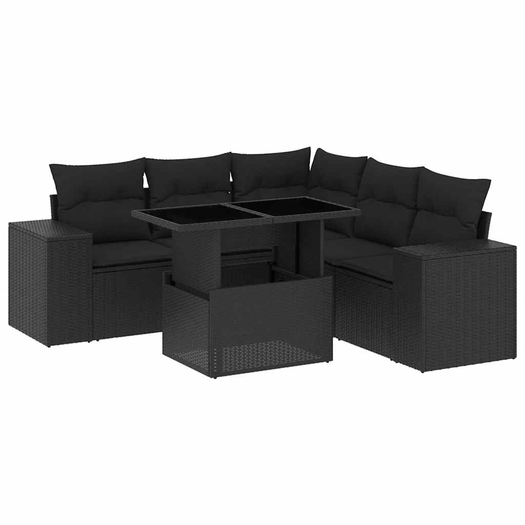 Thumbnail - vidaXL 6-tlg. Garten-Sofagarnitur mit Kissen Schwarz Poly Rattan