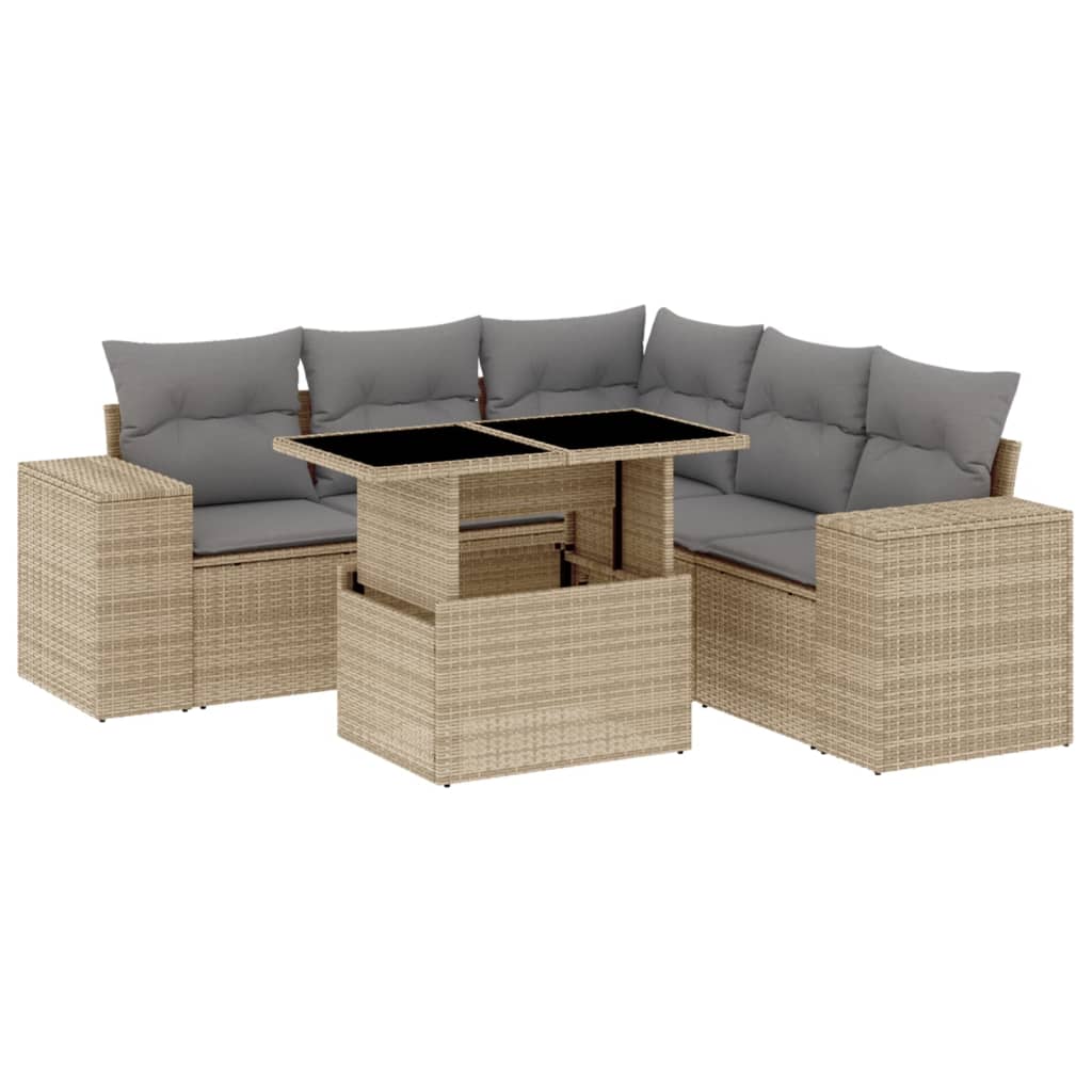 Thumbnail - vidaXL 6-tlg. Garten-Sofagarnitur mit Kissen Beige Poly Rattan