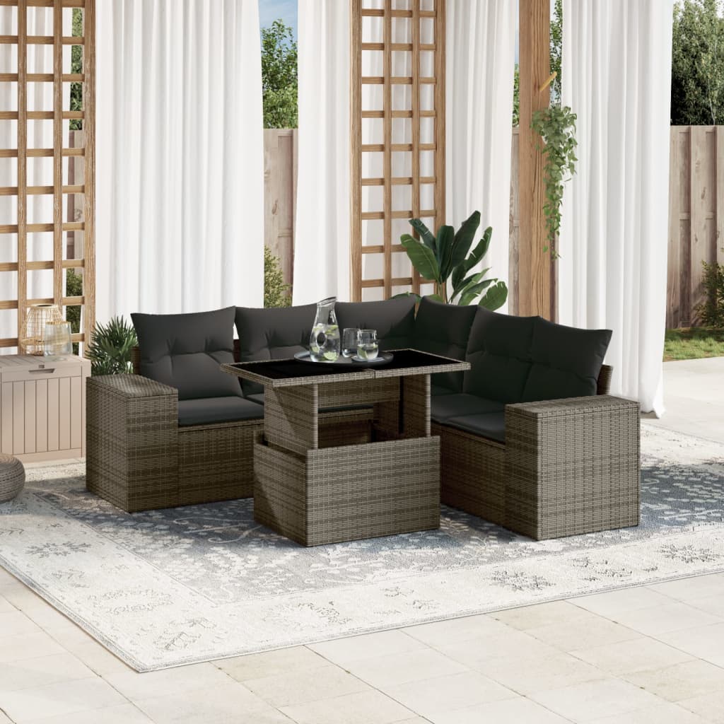 vidaXL 6-tlg. Garten-Sofagarnitur mit Kissen Grau Poly Rattan