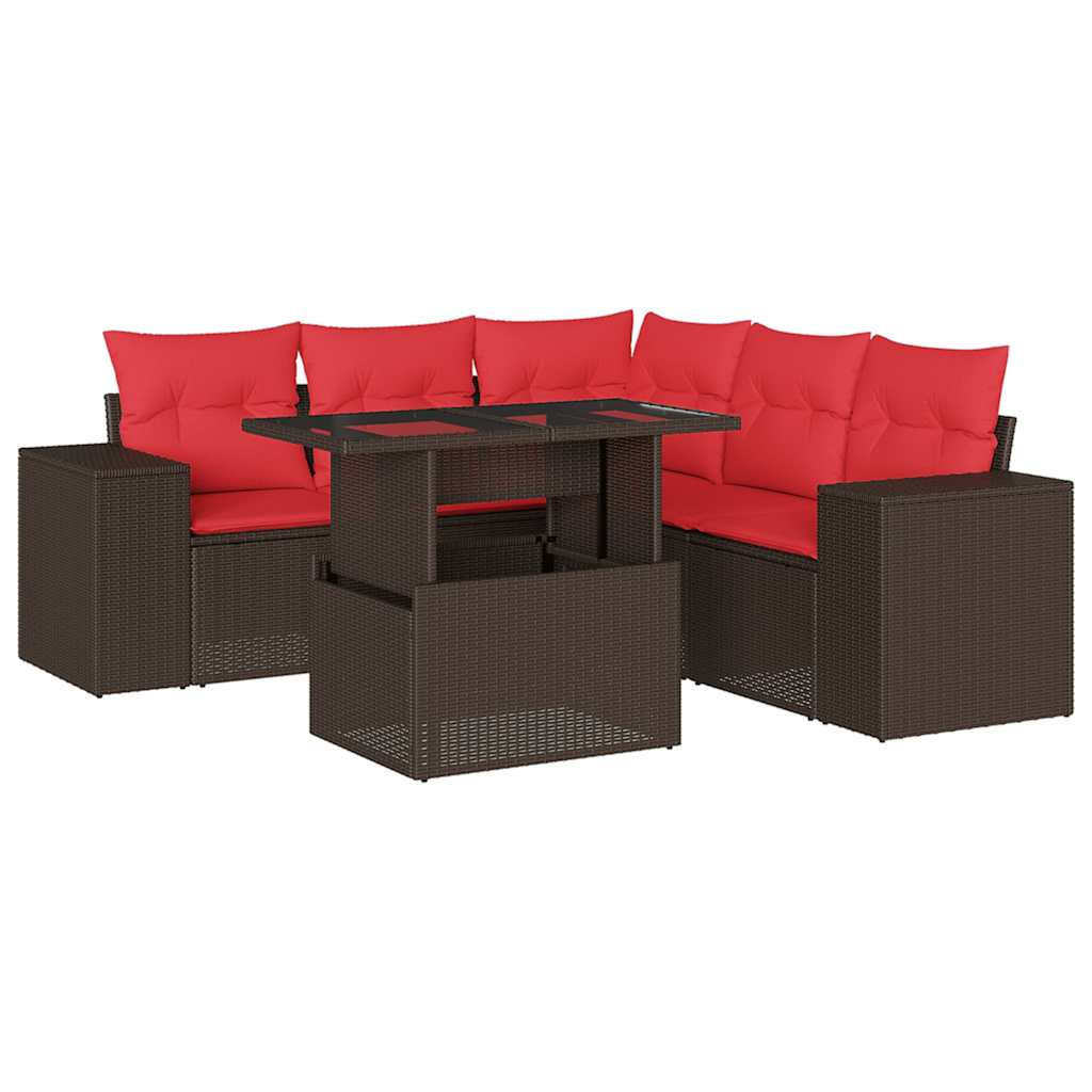 Thumbnail - vidaXL 6-teiliges Gartensofa-Set mit Kissen, braun, Polyrattan