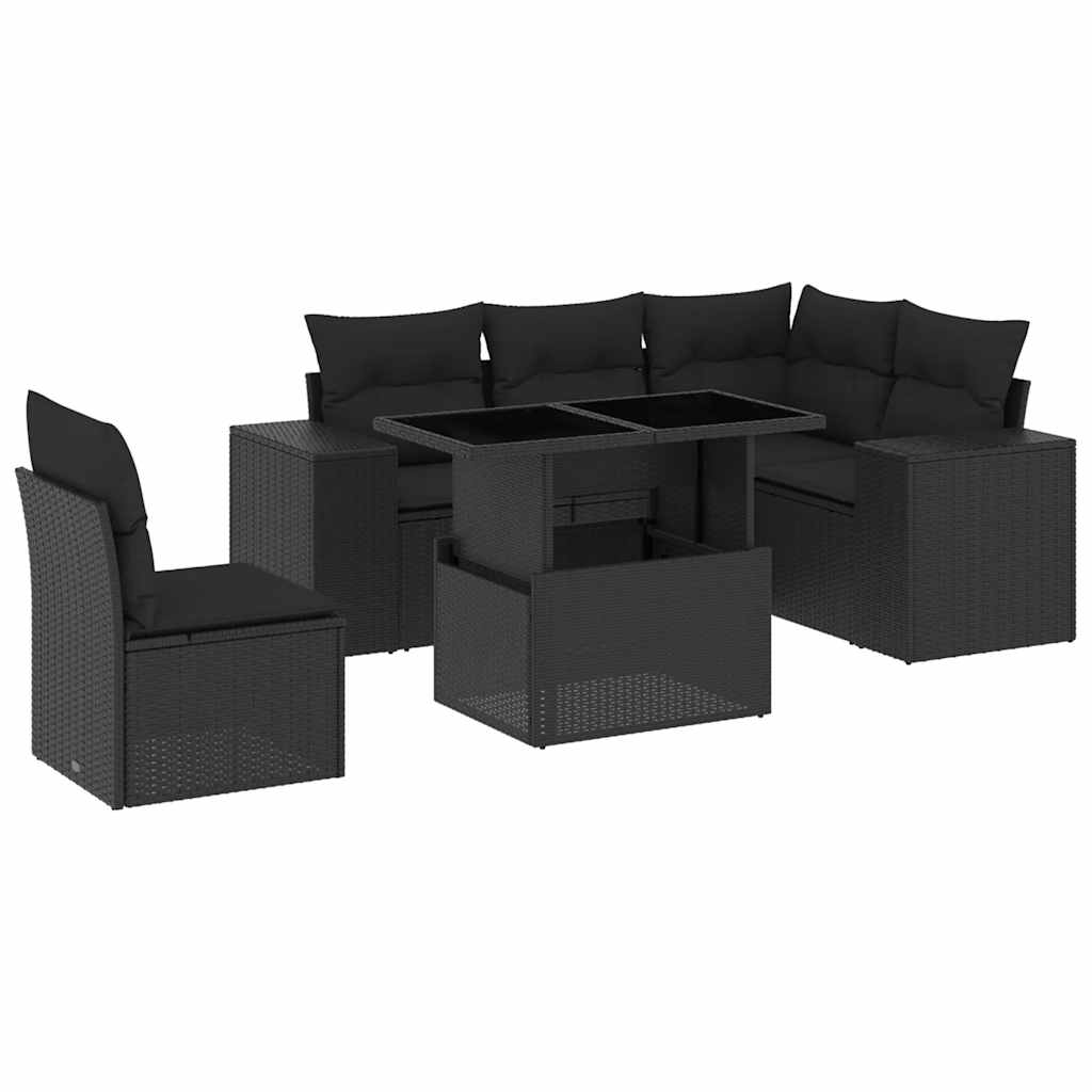Thumbnail - vidaXL 6-tlg. Garten-Sofagarnitur mit Kissen Schwarz Poly Rattan