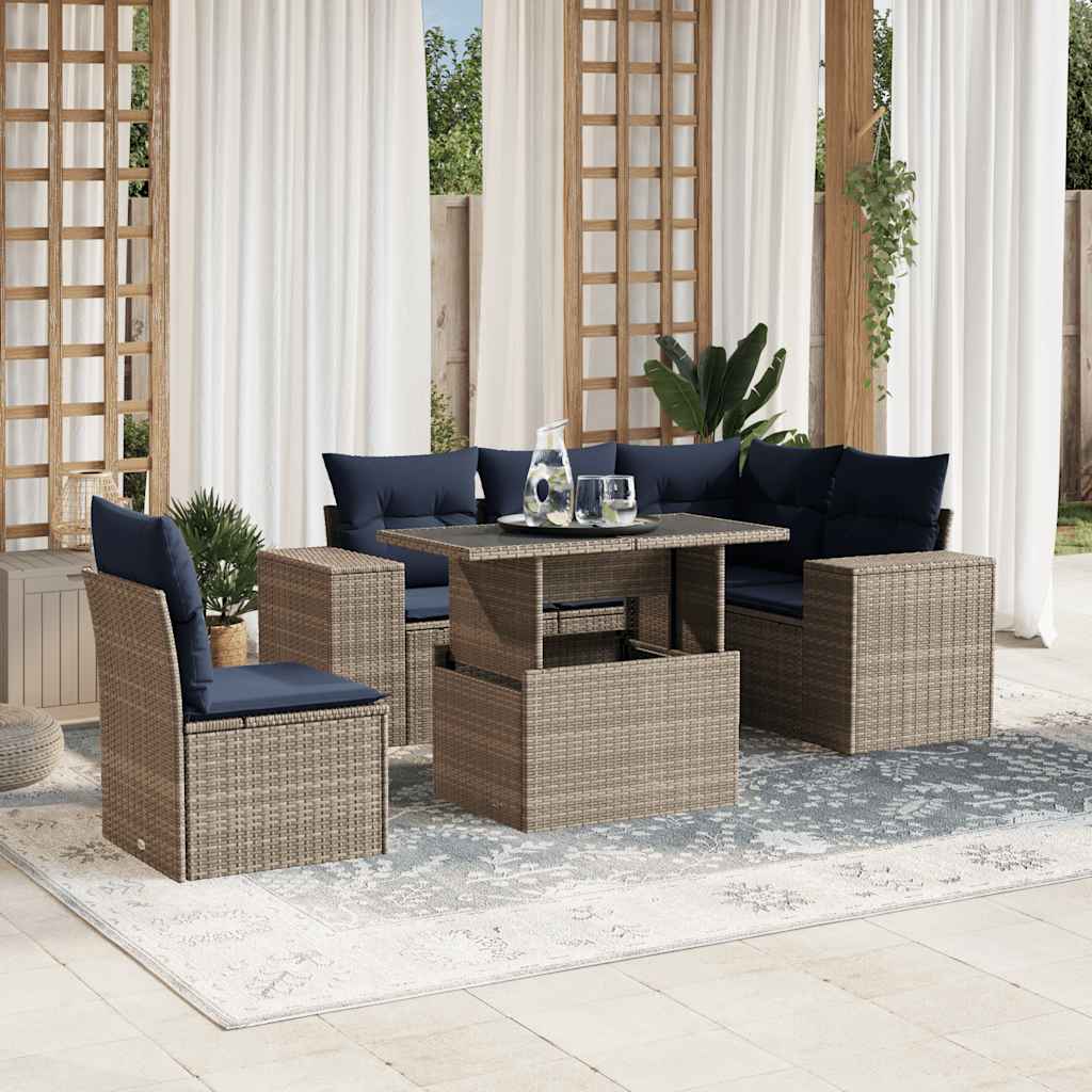 vidaXL 6-teiliges Gartensofa-Set mit Kissen, grau, Polyrattan