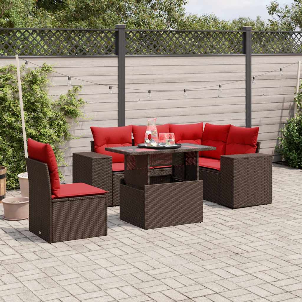 vidaXL 6-teiliges Gartensofa-Set mit Kissen, braun, Polyrattan