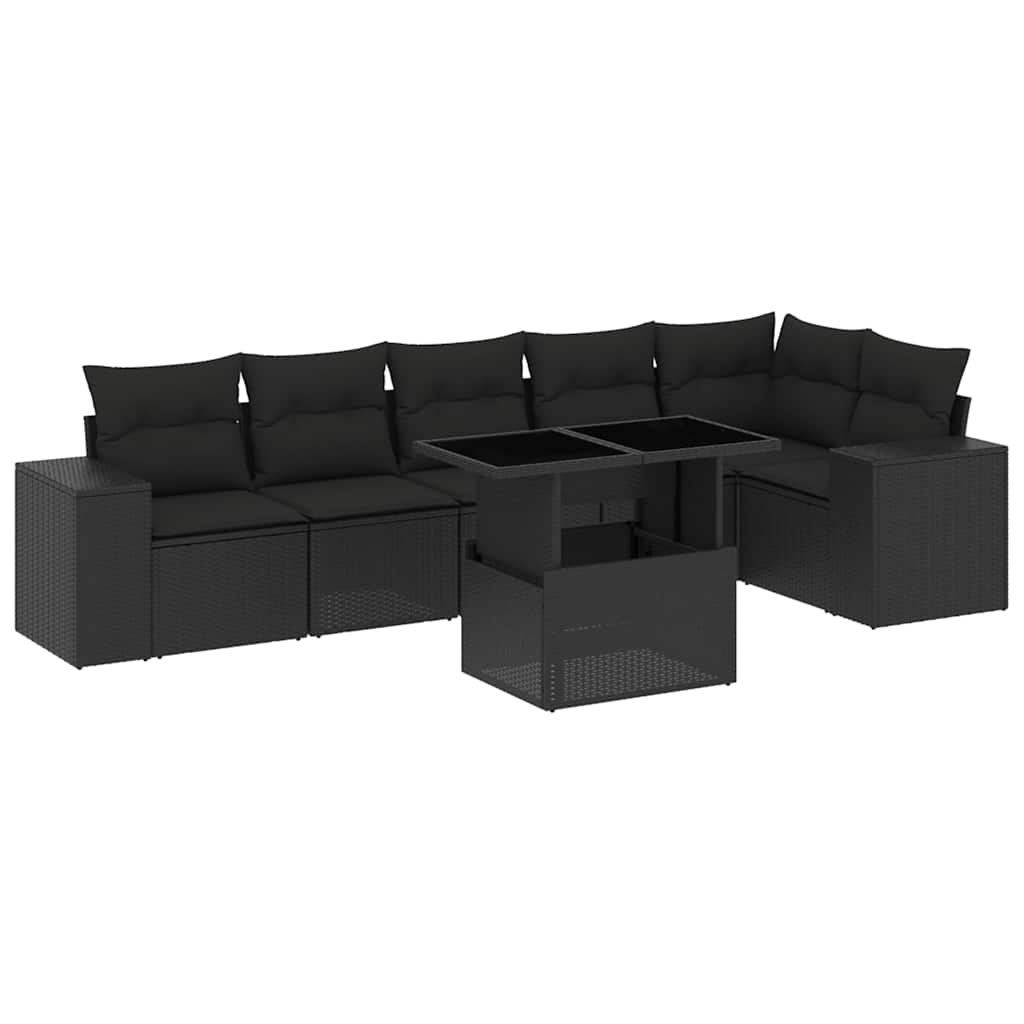 vidaXL Set canapele de grădină cu perne, 7 piese, negru, poliratan