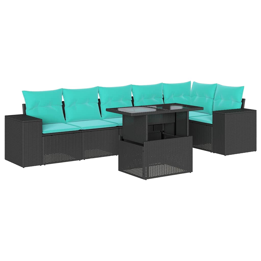 Thumbnail - vidaXL 7-teiliges Gartensofa-Set mit Kissen, schwarzes Polyrattan