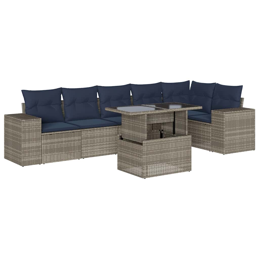 Thumbnail - vidaXL 7-teiliges Gartensofa-Set mit Kissen, grau, Polyrattan
