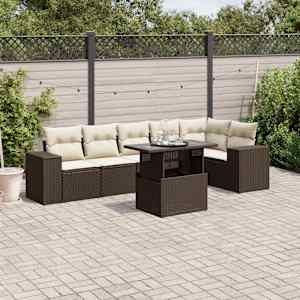 Vrtna sedežna garnitura 7-delna z blazinami rjav poli ratan