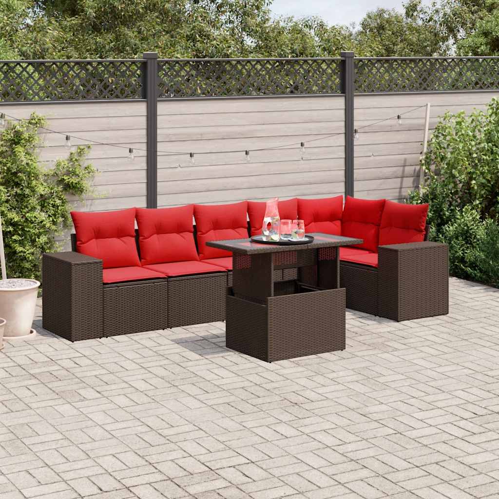 vidaXL 7-teiliges Gartensofa-Set mit Kissen, braun, Polyrattan