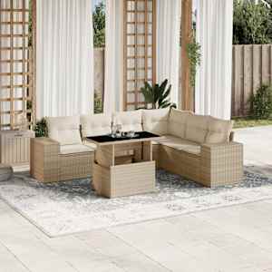 Vrtna sedežna garnitura 7-delna z blazinami bež poli ratan