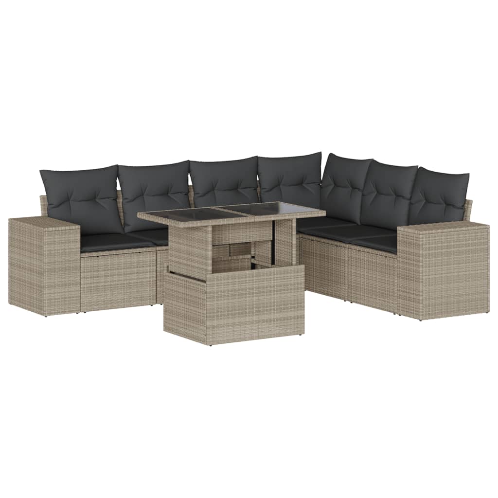 Thumbnail - vidaXL 7-tlg. Garten-Sofagarnitur mit Kissen Hellgrau Poly Rattan