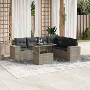 Vrtna sedežna garnitura 7-delna z blazinami siv poli ratan