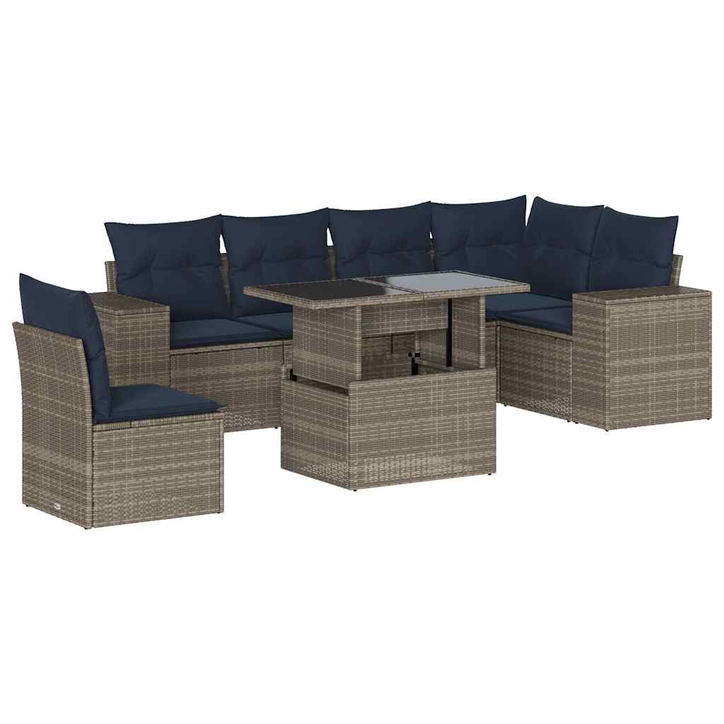 Thumbnail - vidaXL 7-teiliges Gartensofa-Set mit Kissen, grau, Polyrattan