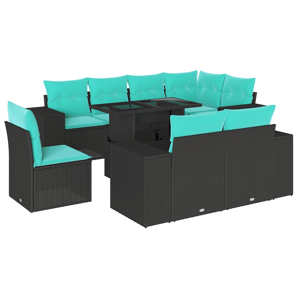Thumbnail - vidaXL 9-teiliges Gartensofa-Set mit Kissen, schwarzes Polyrattan