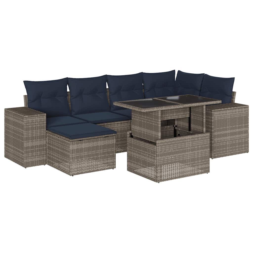 Thumbnail - vidaXL 7-teiliges Gartensofa-Set mit Kissen, grau, Polyrattan