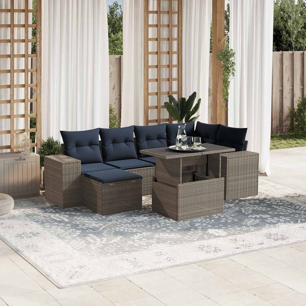 Thumbnail - vidaXL 7-teiliges Gartensofa-Set mit Kissen, grau, Polyrattan