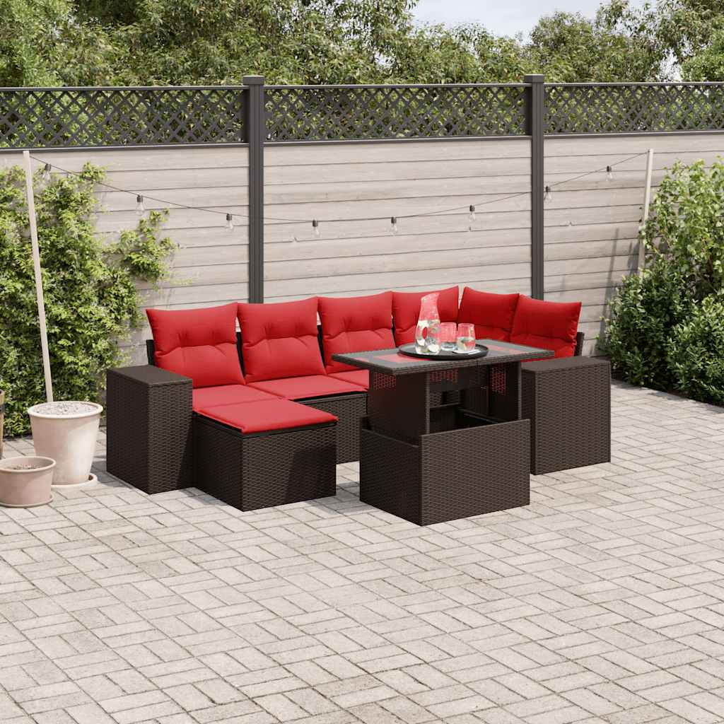 vidaXL 7-teiliges Gartensofa-Set mit Kissen, braun, Polyrattan