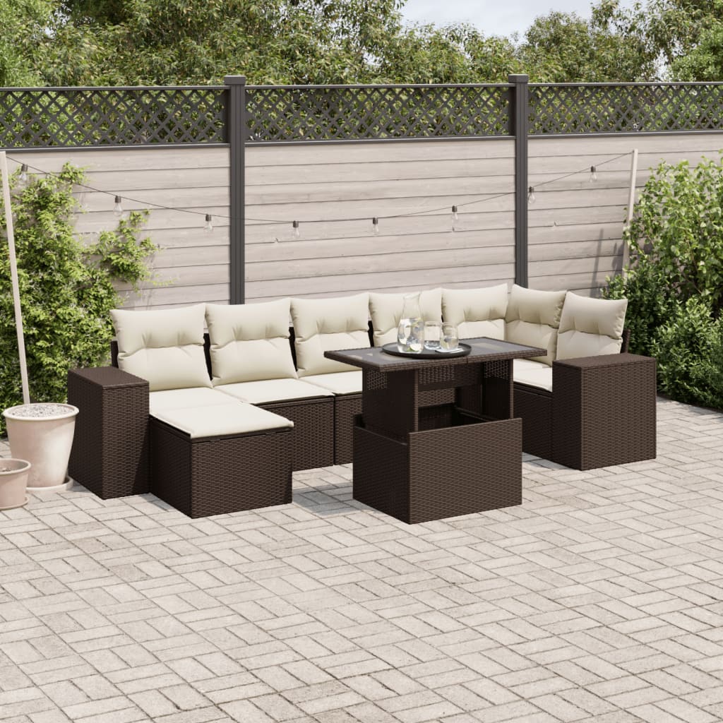 8-tlg. Garten-Sofagarnitur mit Kissen Braun Poly Rattan