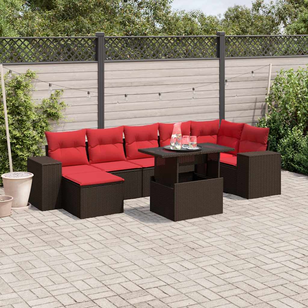 vidaXL 8-teiliges Gartensofa-Set mit Kissen, braun, Polyrattan
