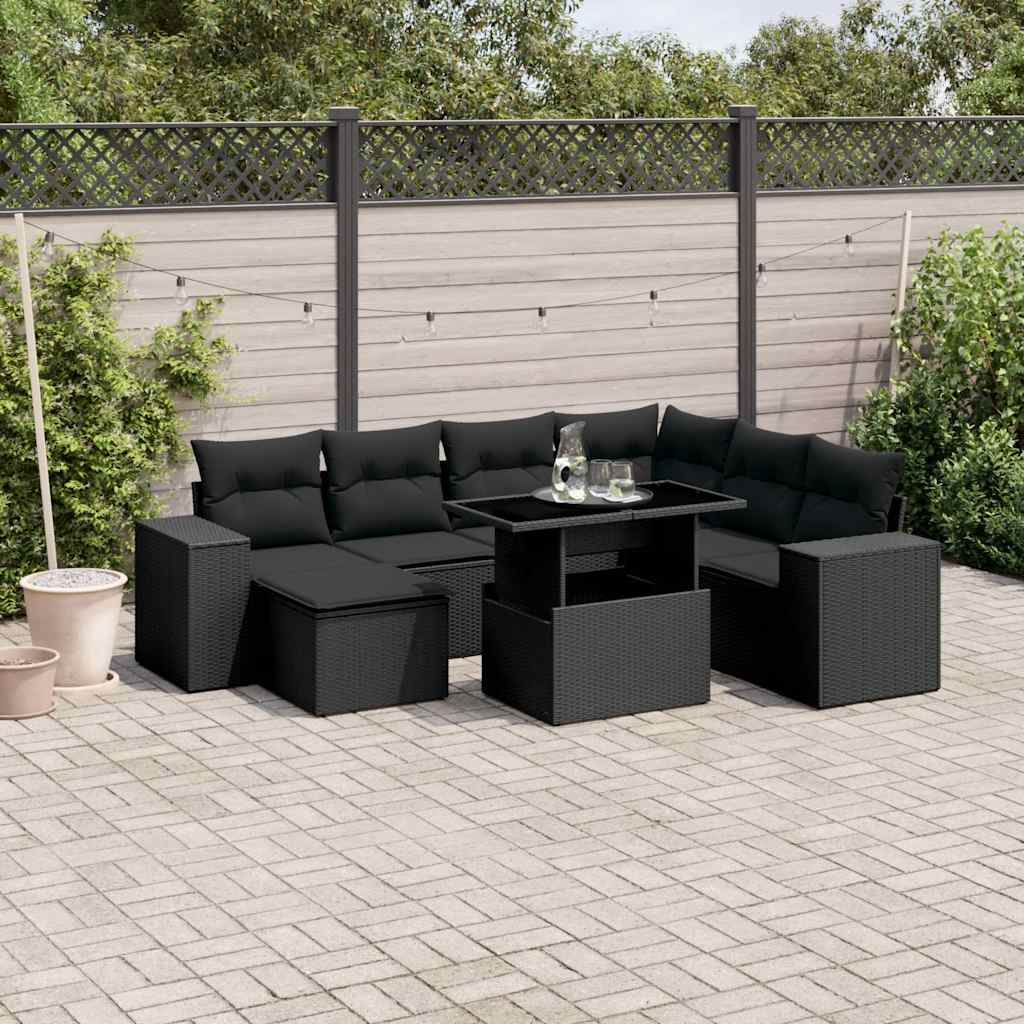 vidaXL Set mobilier de grădină cu perne, 8 piese, negru, poliratan